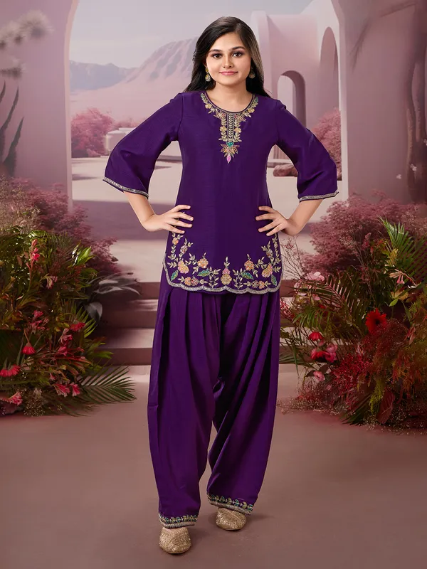 Purple cotton silk elegant salwar suit