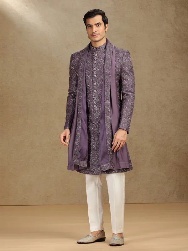 Purple cotton silk indo western with dupatta