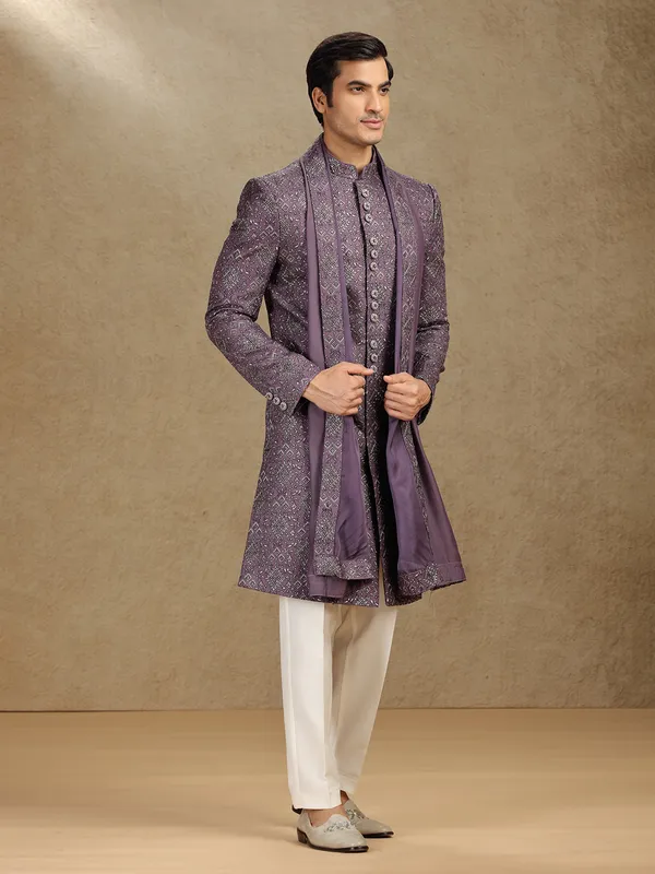 Purple cotton silk indo western with dupatta