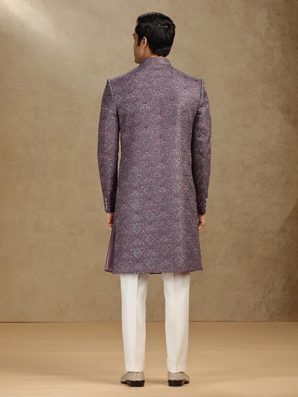 Purple cotton silk indo western with dupatta