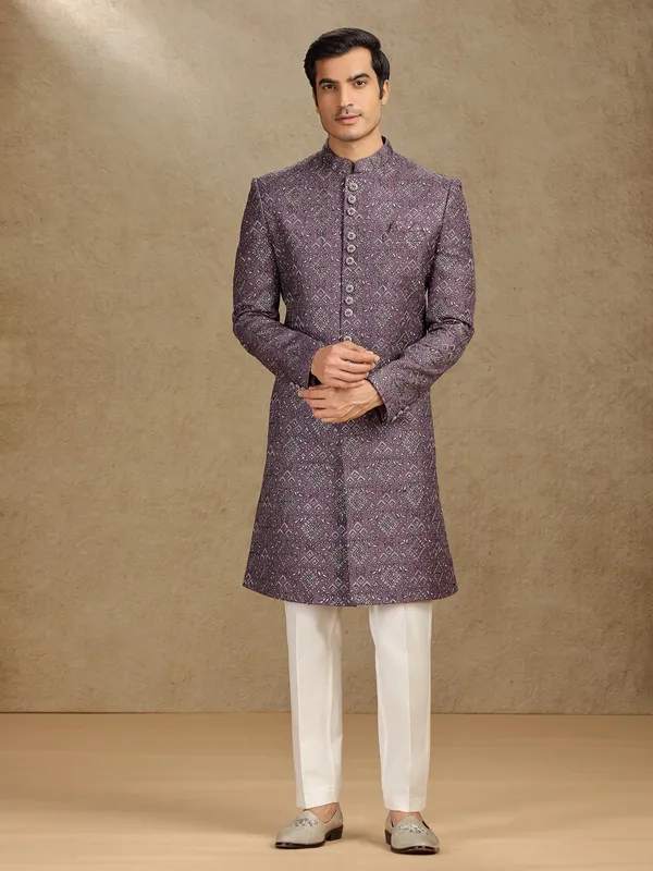 Purple cotton silk indo western with dupatta