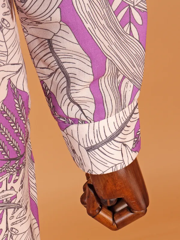 Purple cotton silk kurta set for men for festive