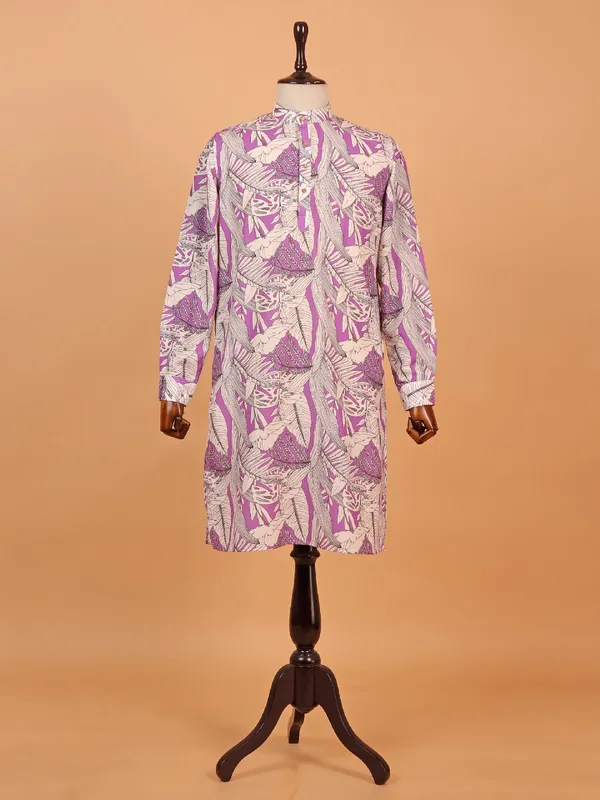 Purple cotton silk kurta set for men for festive