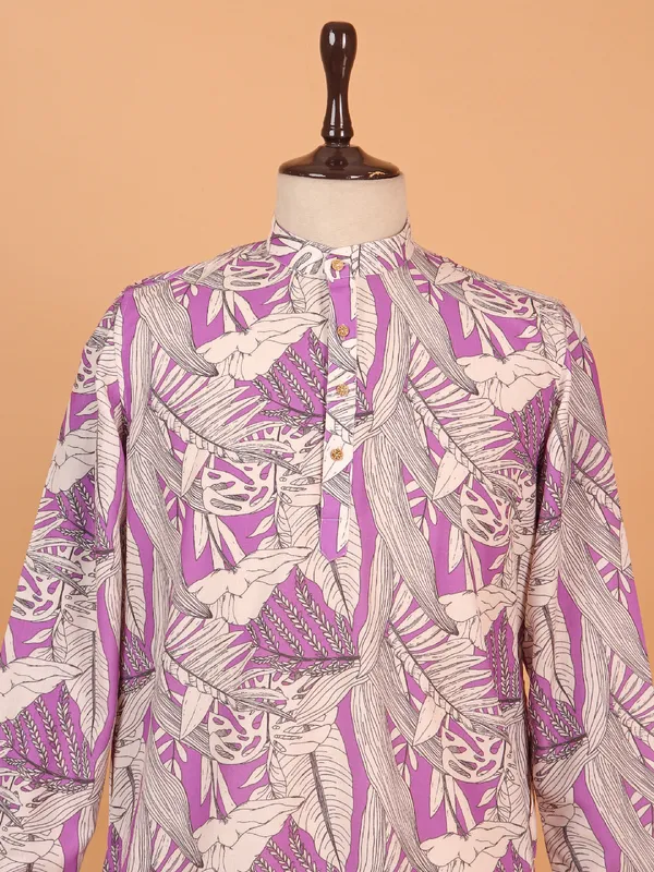 Purple cotton silk kurta set for men for festive