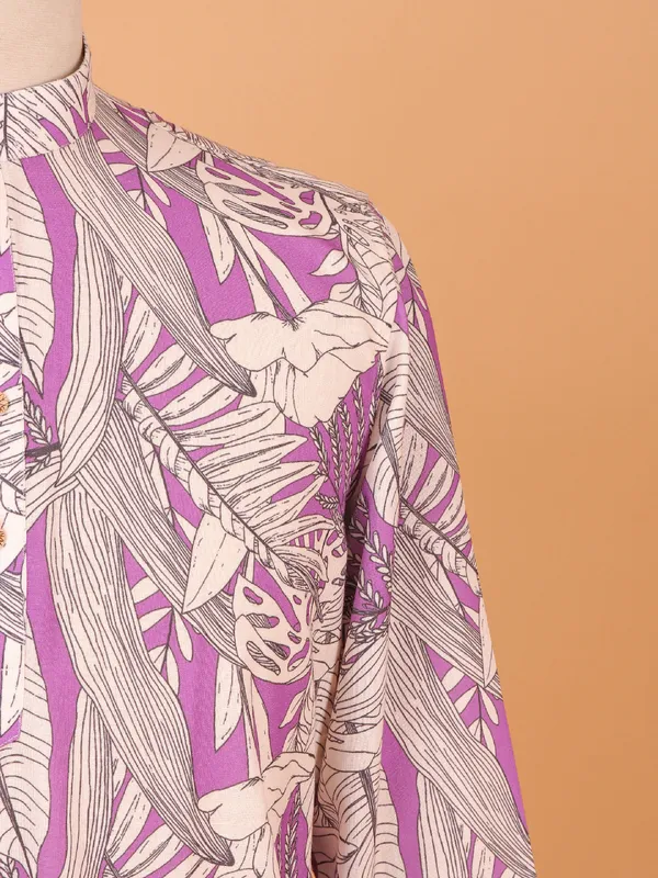 Purple cotton silk kurta set for men for festive