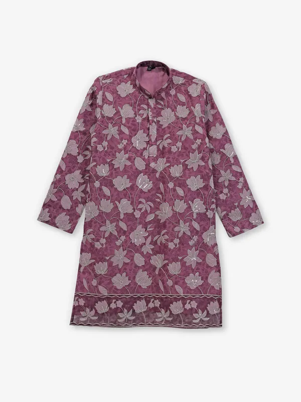 Purple cotton silk kurta set with thread weaving