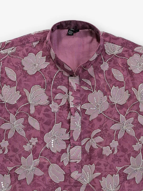 Purple cotton silk kurta set with thread weaving