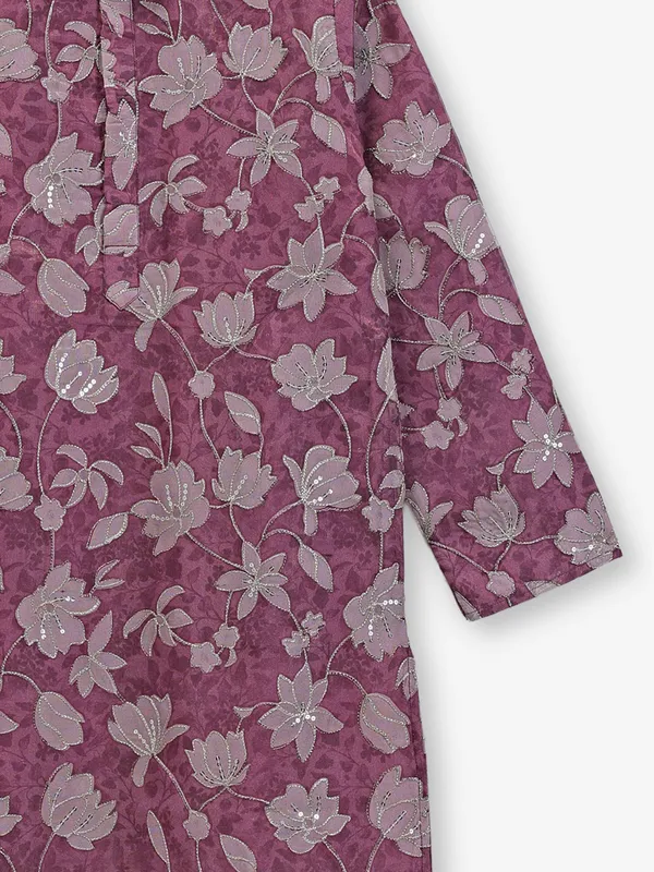 Purple cotton silk kurta set with thread weaving