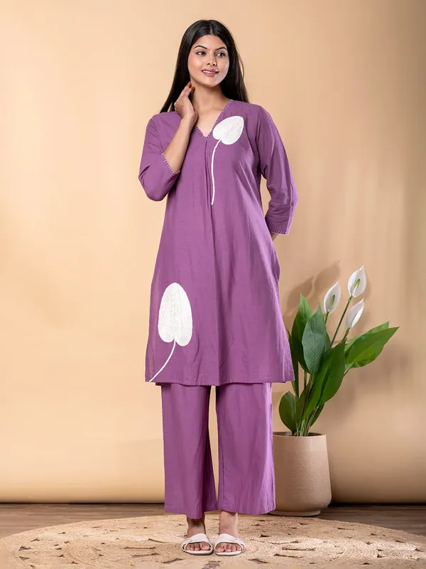Purple cotton silk kurti palazzo set