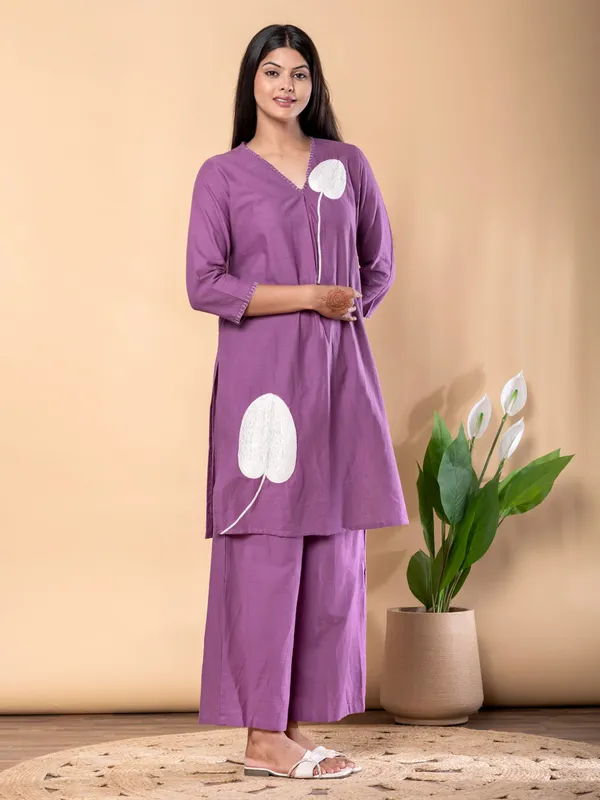 Purple cotton silk kurti palazzo set