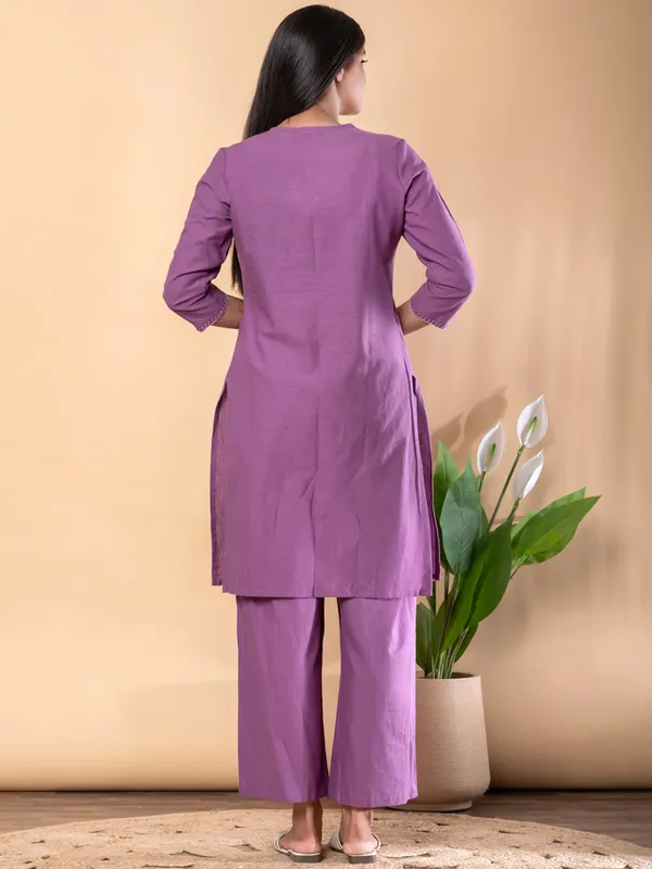 Purple cotton silk kurti palazzo set