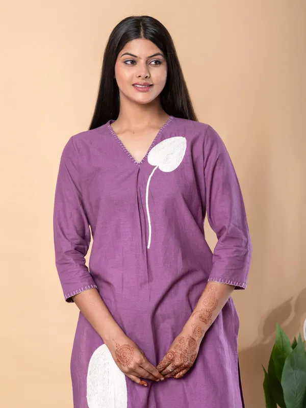 Purple cotton silk kurti palazzo set