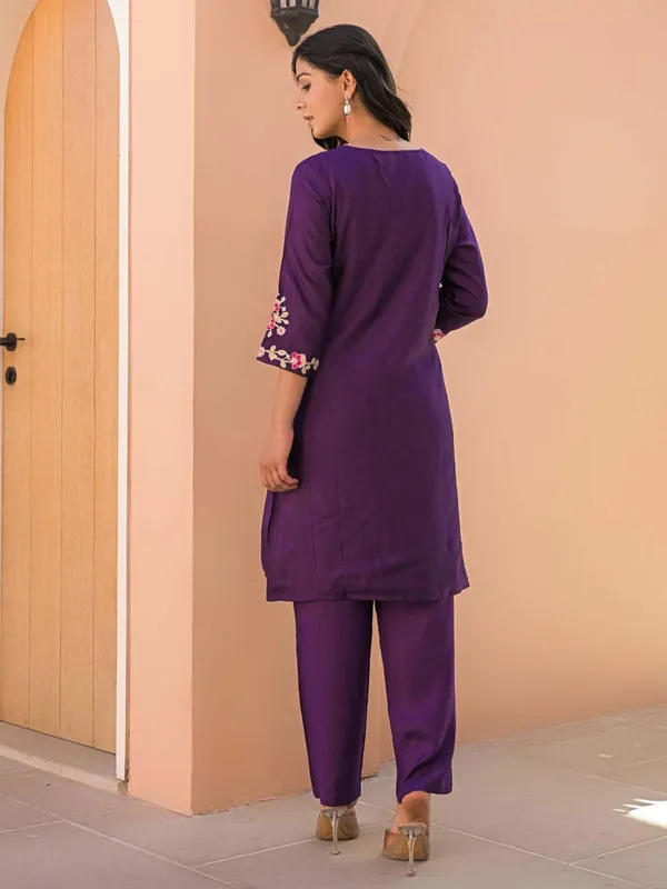 Purple cotton silk kurti set for women
