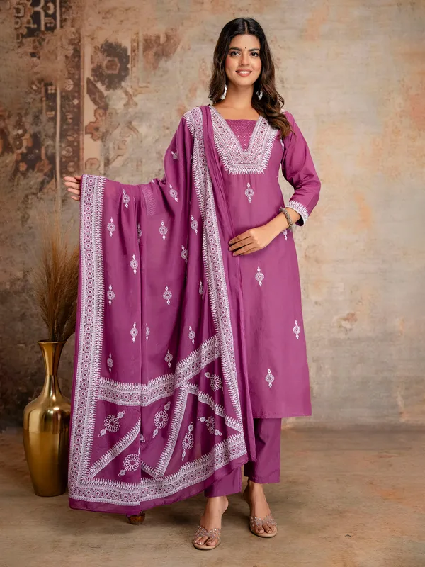 Purple cotton silk kurti set with festive vibe