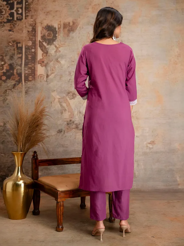 Purple cotton silk kurti set with festive vibe