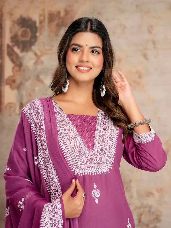 Purple cotton silk kurti set with festive vibe