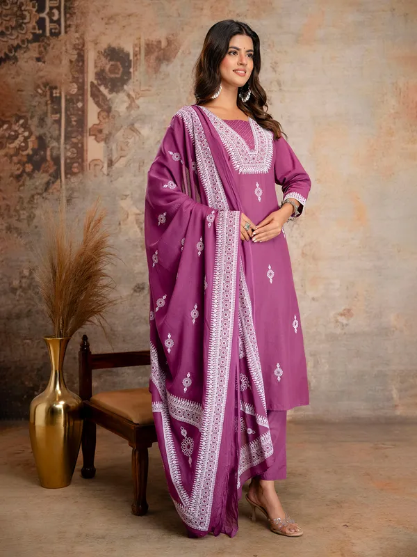 Purple cotton silk kurti set with festive vibe