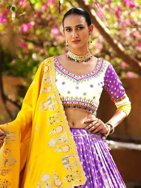 Purple cotton silk printed chaniya choli