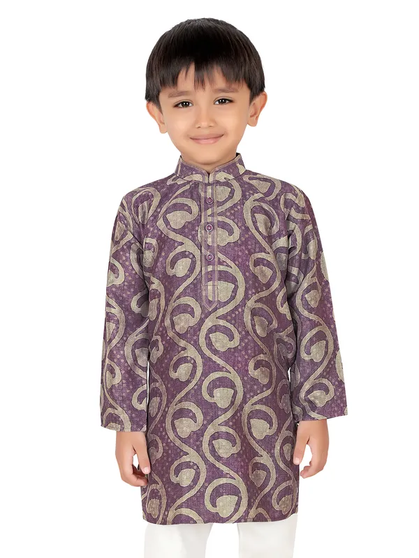 Purple cotton silk printed festive kurta suit