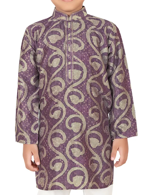 Purple cotton silk printed festive kurta suit