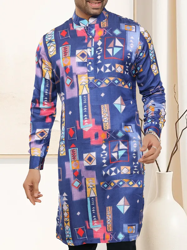 Purple cotton silk printed kurta for festive elegance