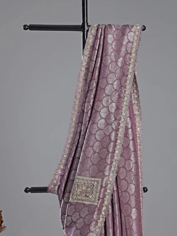 Purple cotton silk saree with heavy zardosi touch