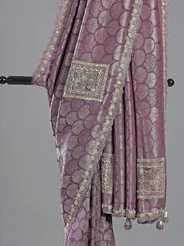 Purple cotton silk saree with heavy zardosi touch