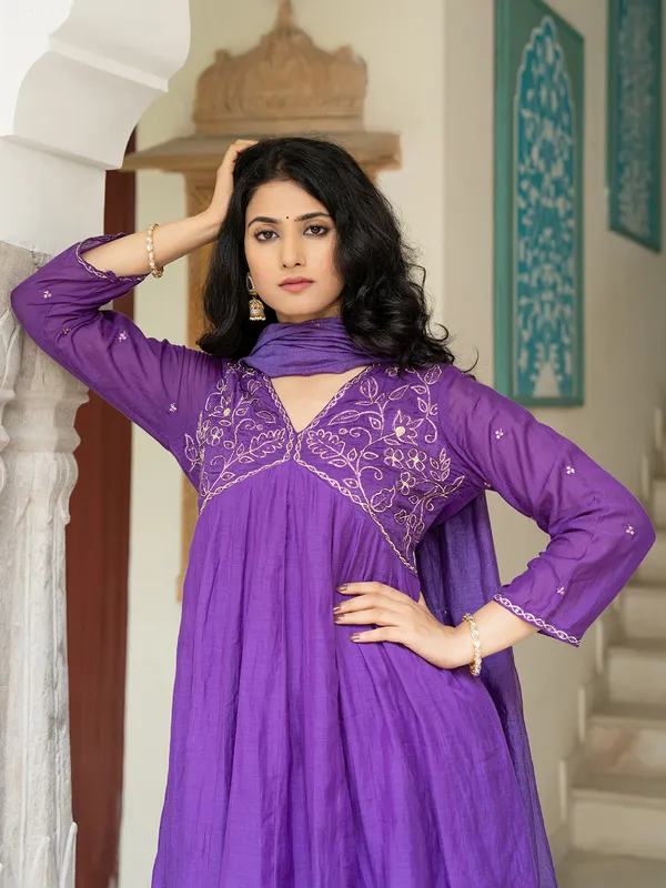 Purple cotton silk sharara kurti set with dupatta