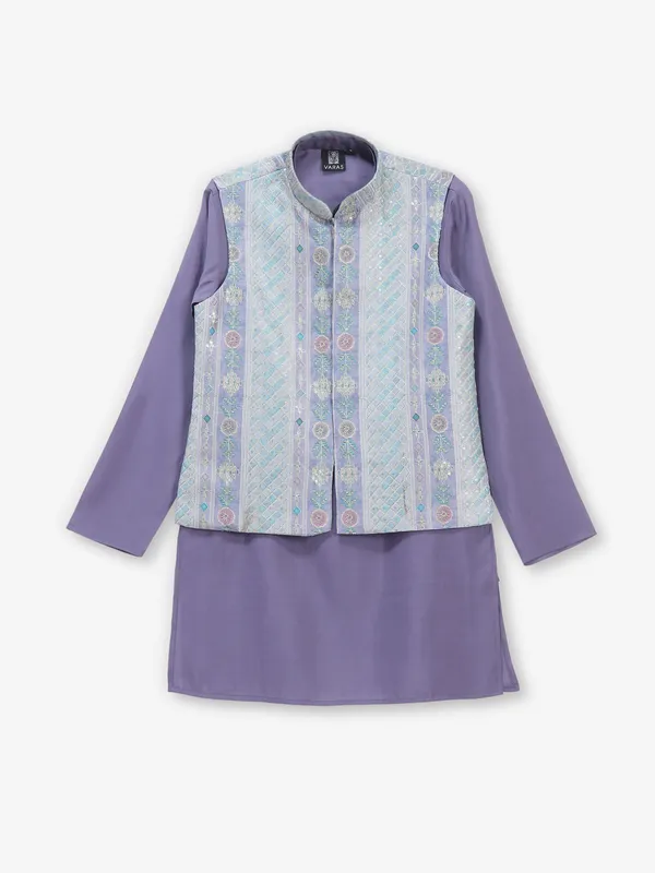Purple cotton silk waistcoat set for boys