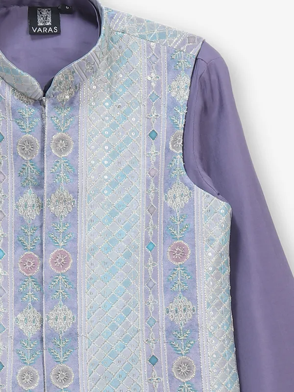 Purple cotton silk waistcoat set for boys