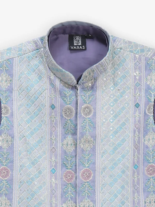 Purple cotton silk waistcoat set for boys