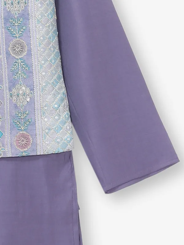 Purple cotton silk waistcoat set for boys