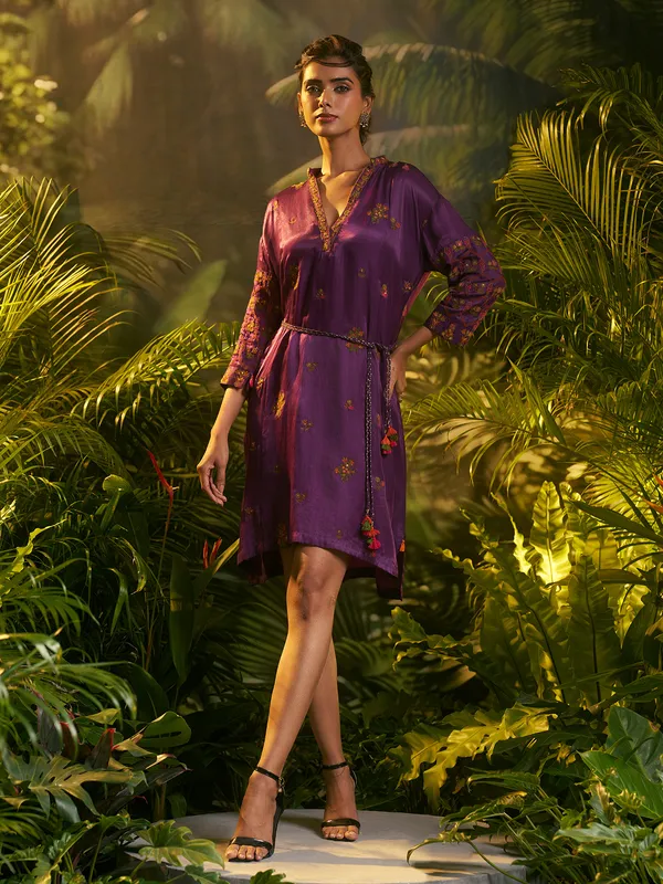 Purple crepe silk casual wear kurti for women