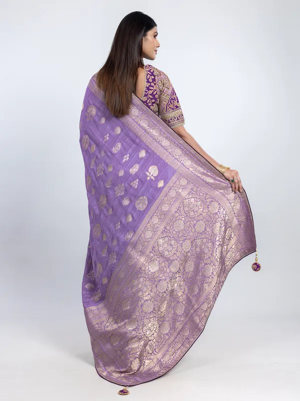 Purple dola silk festive saree with readymade blouse