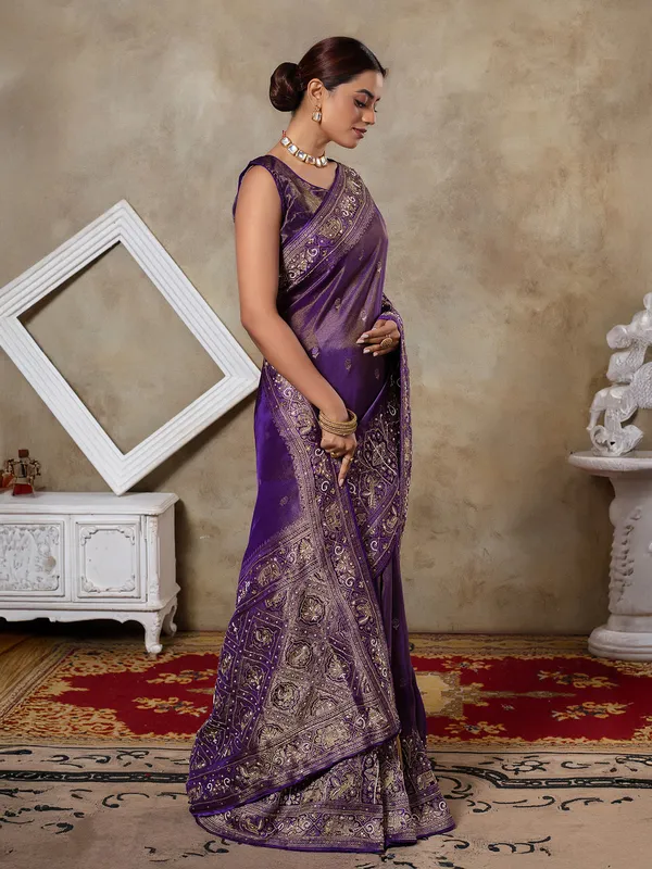 Purple dola silk saree for elegant wedding outfit