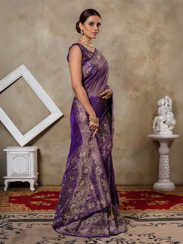 Purple dola silk saree for elegant wedding outfit