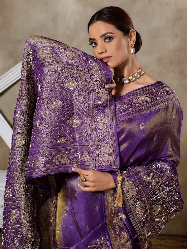 Purple dola silk saree for elegant wedding outfit