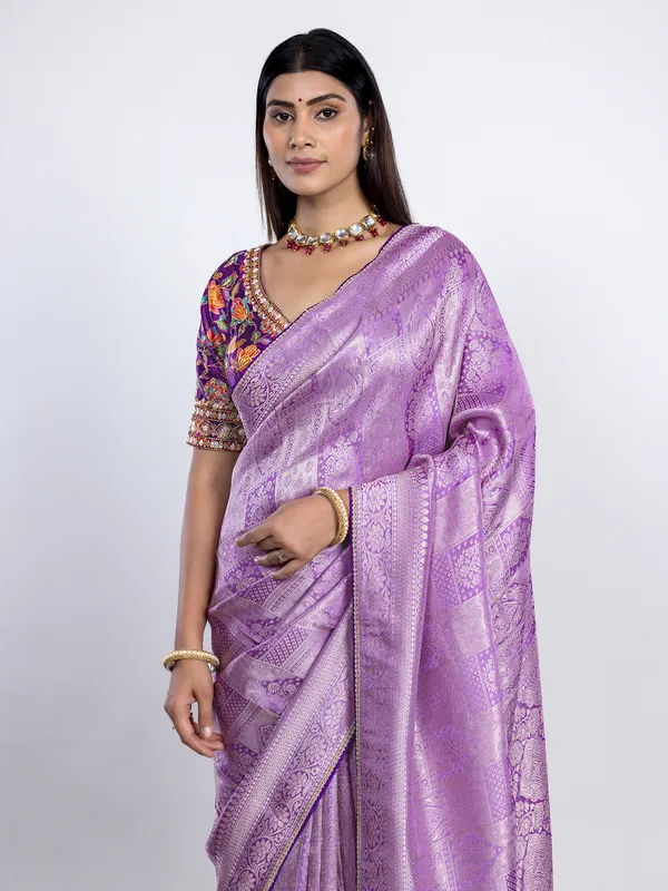 Purple dola silk saree for festive celebration
