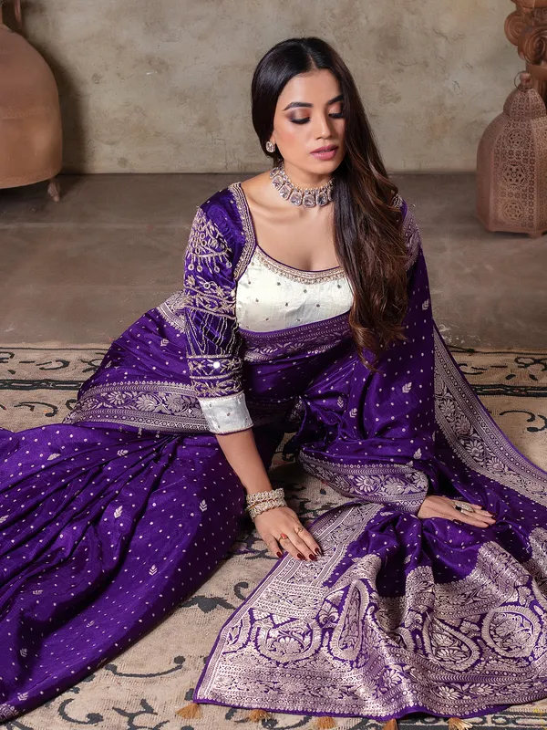 Purple dola silk saree in zari weaving