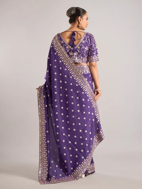 Purple dola silk saree with resham and zardosi work