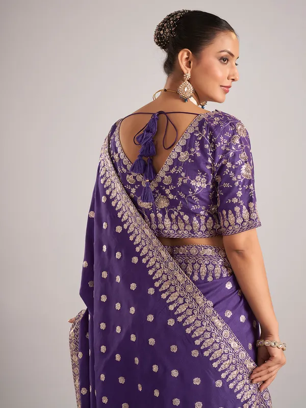 Purple dola silk saree with resham and zardosi work
