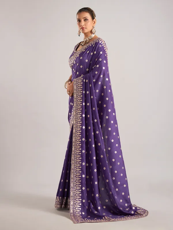 Purple dola silk saree with resham and zardosi work