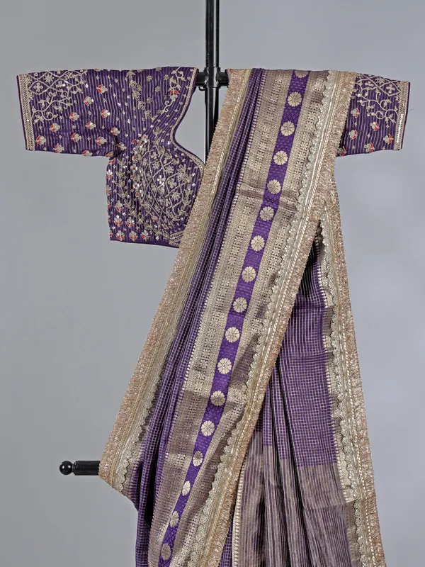 Purple dola silk saree with zari detailing