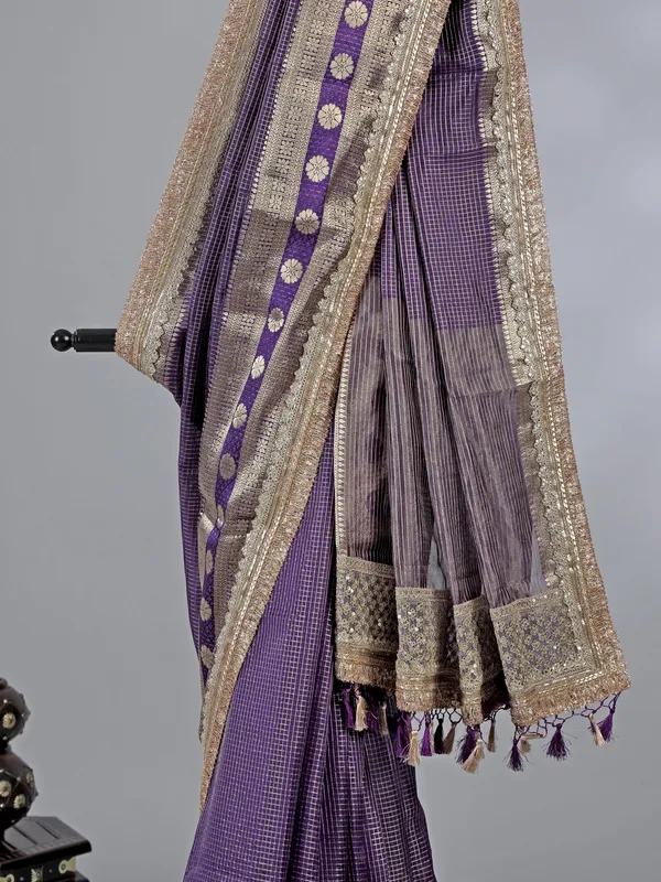 Purple dola silk saree with zari detailing
