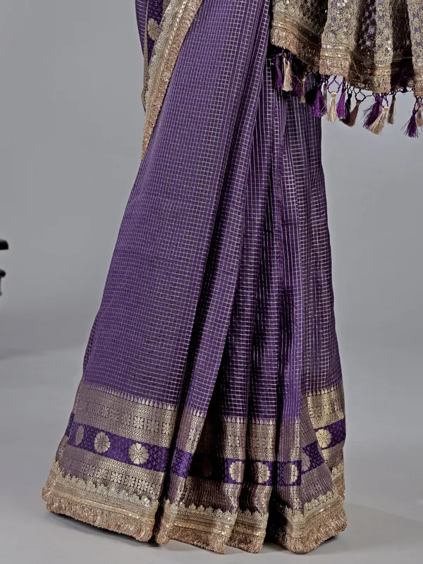 Purple dola silk saree with zari detailing