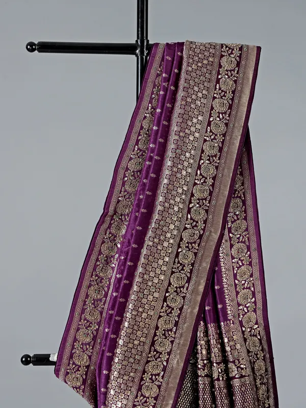 Purple dola silk zardosi embellished saree