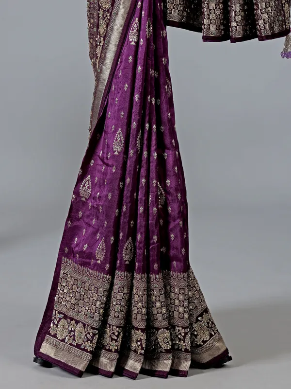 Purple dola silk zardosi embellished saree