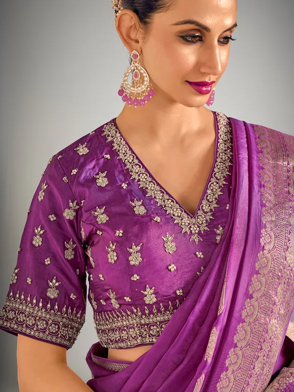 Purple dola silk zari weaving saree