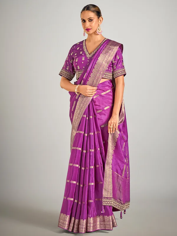 Purple dola silk zari weaving saree