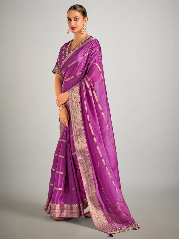 Purple dola silk zari weaving saree